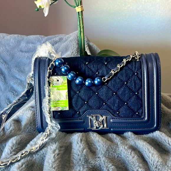 Badgley Mischka Handbags - Badgley Mischka Denim and Pearls Crossbody Bag